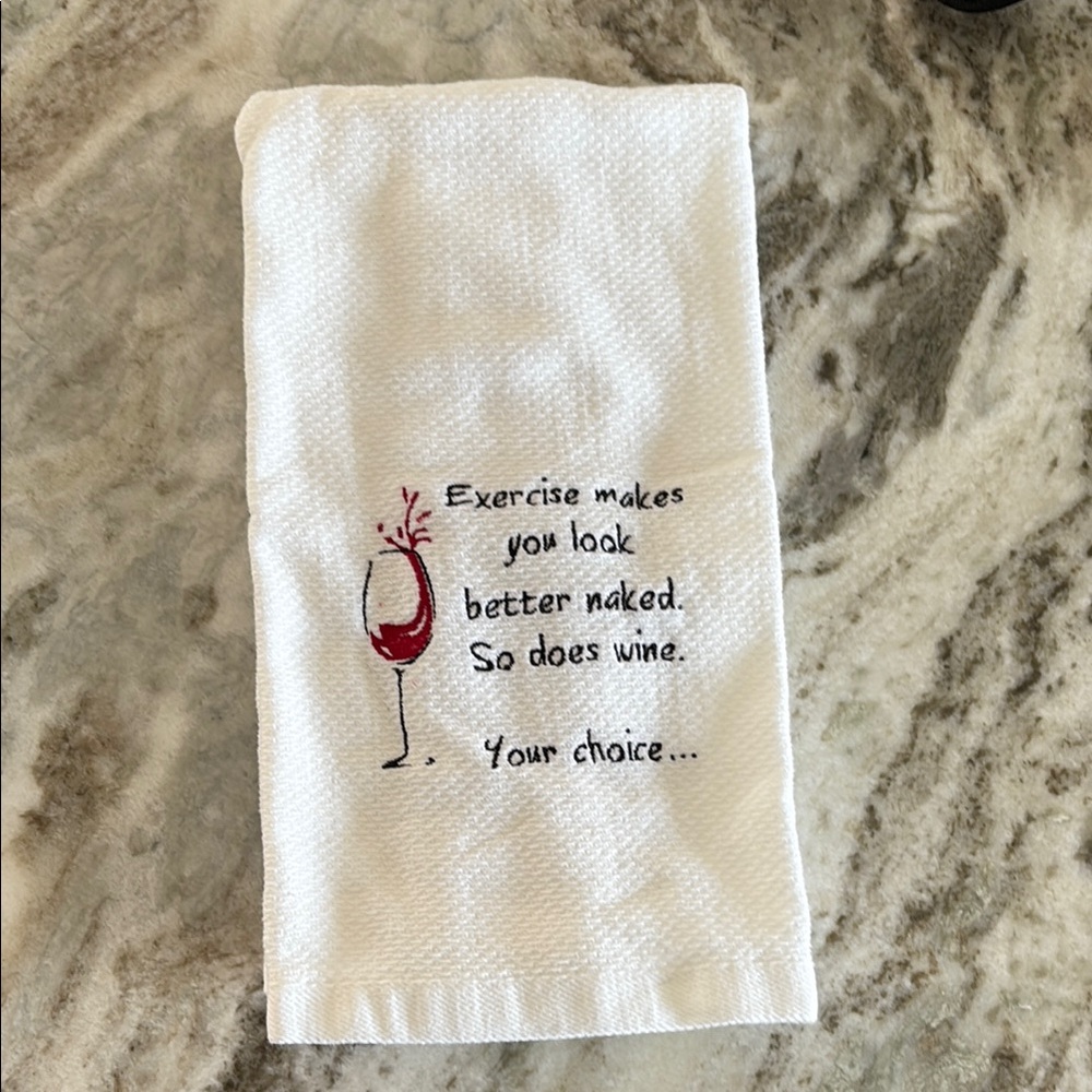 White Towel with Wine Glass Embroidery
